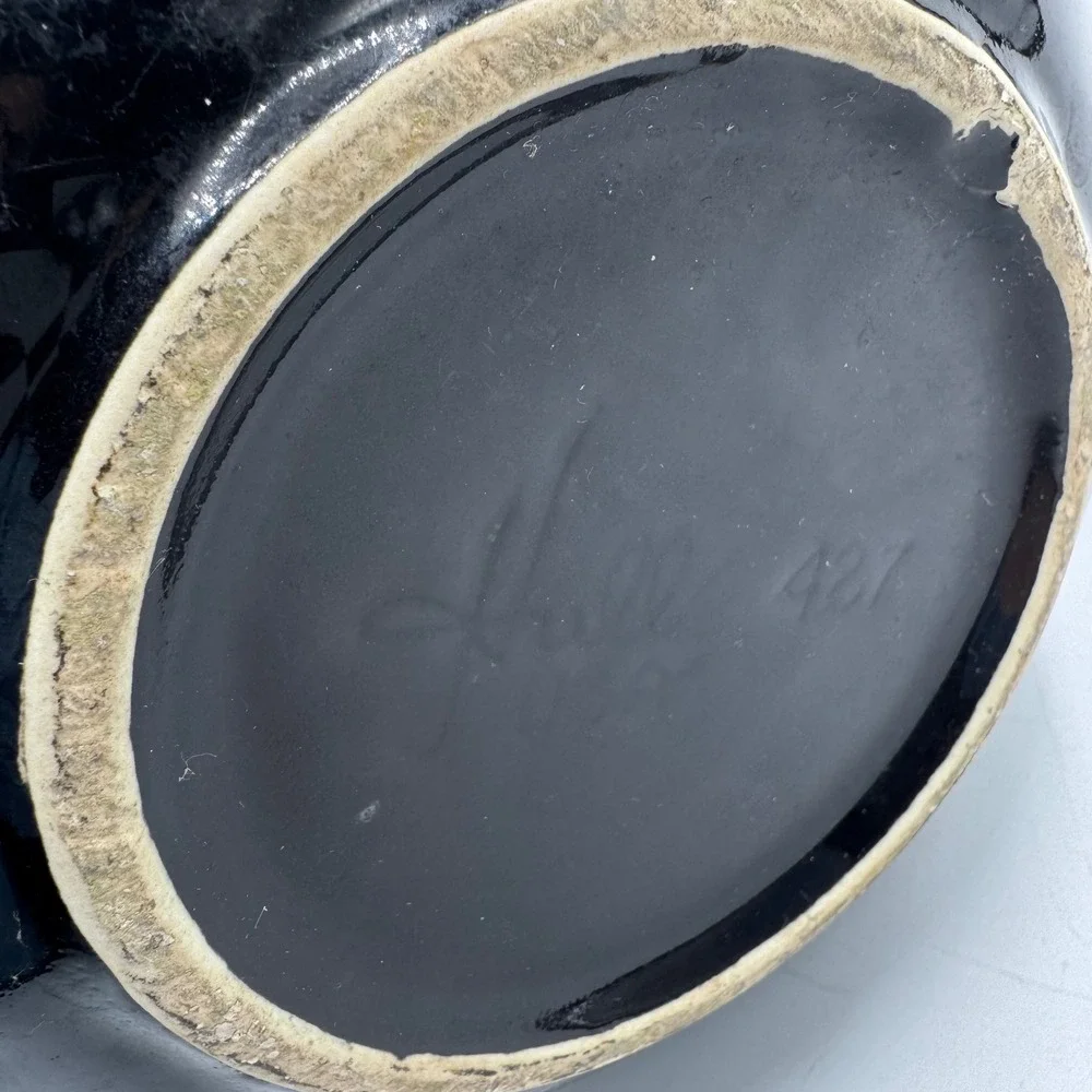 Vintage Hull Pottery Planter 427 Black White Drip Glaze Scalloped Rim USA Made